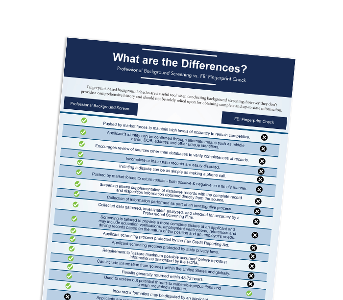 Differences: fingerprints and screening